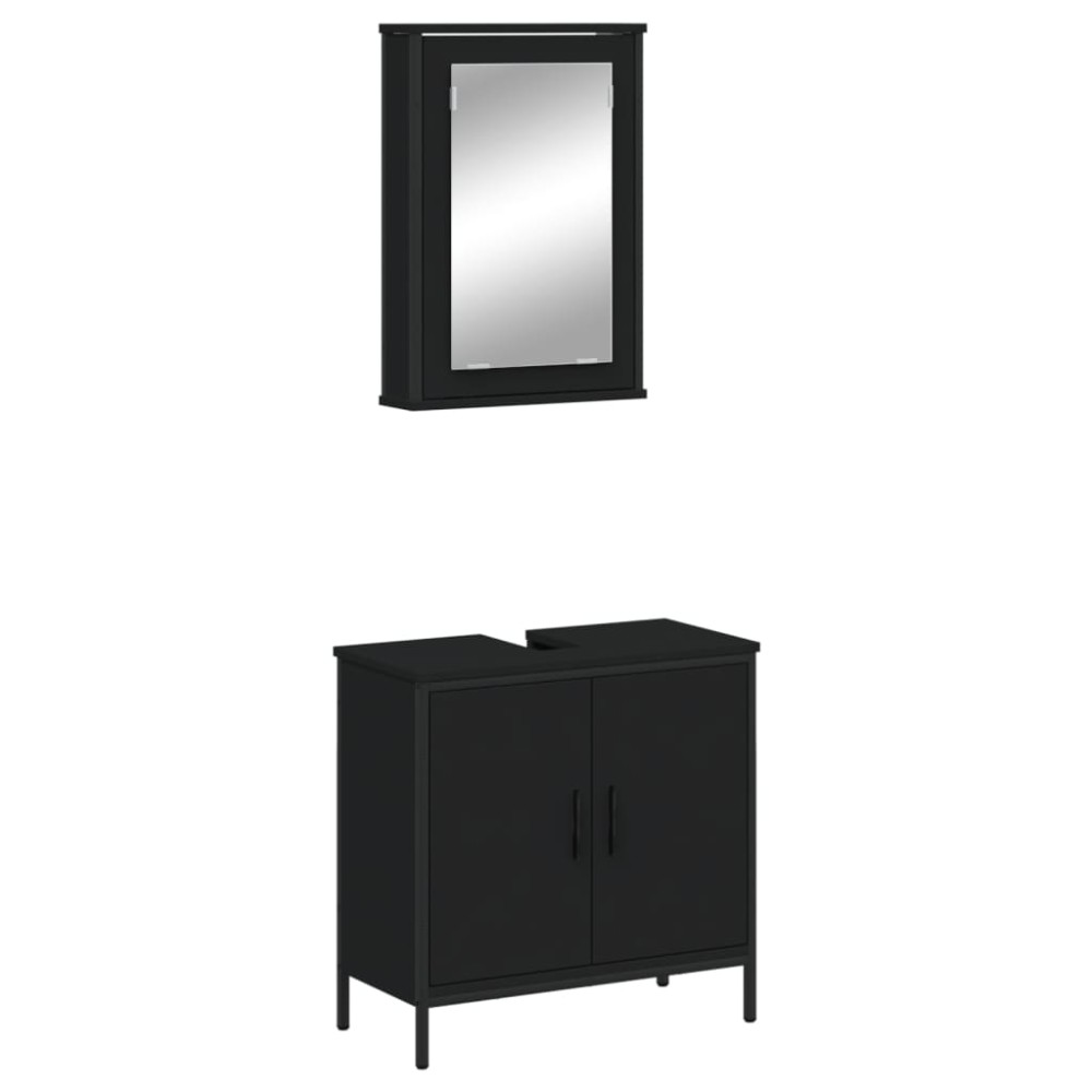vidaXL Set mobilier de baie, 2 piese, negru, lemn compozit