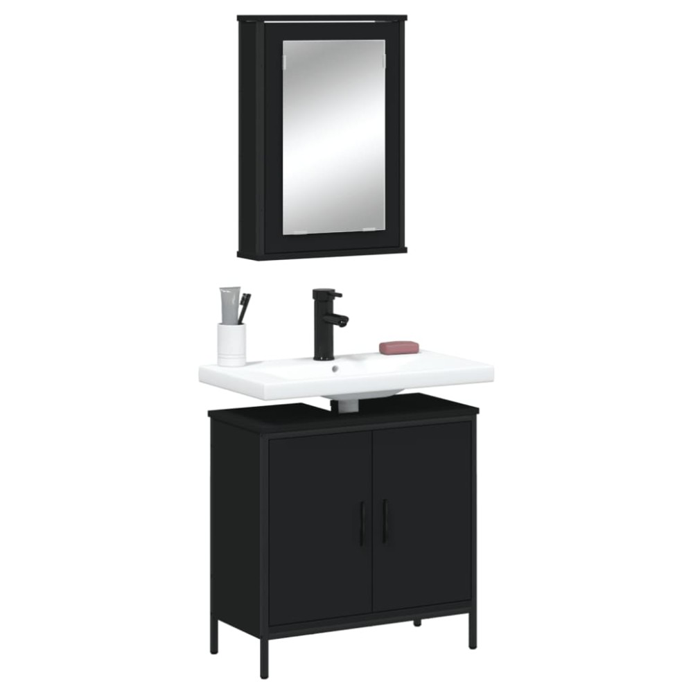 vidaXL Set mobilier de baie, 2 piese, negru, lemn compozit