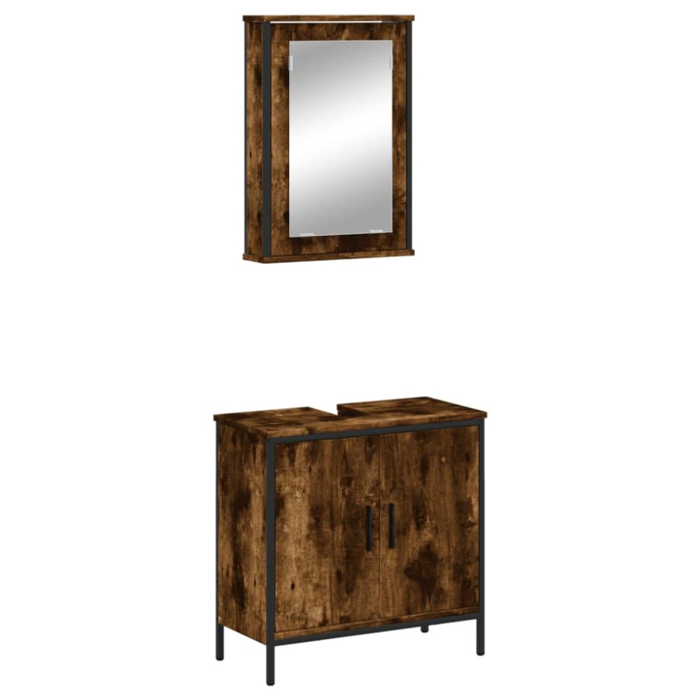 vidaXL Set mobilier de baie, 2 piese, stejar fumuriu, lemn prelucrat