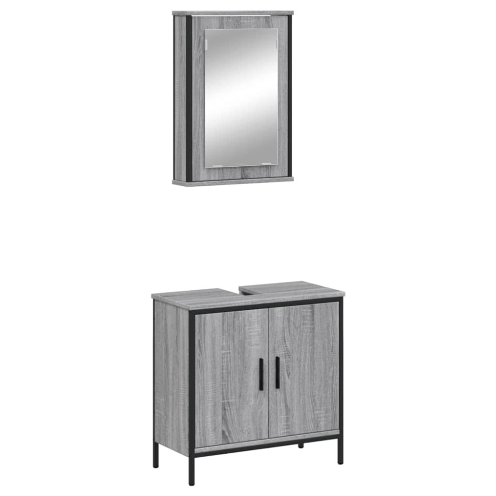 vidaXL Set mobilier de baie, 2 piese, gri sonoma, lemn prelucrat