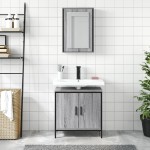 vidaXL Set mobilier de baie, 2 piese, gri sonoma, lemn prelucrat vidaXL Set mobilier de baie, 2 piese, gri sonoma, lemn prelucrat
