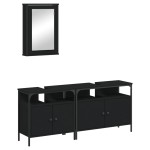 vidaXL Set mobilier de baie, 3 piese, negru, lemn compozit vidaXL Set mobilier de baie, 3 piese, negru, lemn compozit