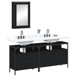 vidaXL Set mobilier de baie, 3 piese, negru, lemn compozit vidaXL Set mobilier de baie, 3 piese, negru, lemn compozit