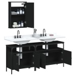 vidaXL Set mobilier de baie, 3 piese, negru, lemn compozit vidaXL Set mobilier de baie, 3 piese, negru, lemn compozit