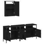 vidaXL Set mobilier de baie, 3 piese, negru, lemn compozit vidaXL Set mobilier de baie, 3 piese, negru, lemn compozit