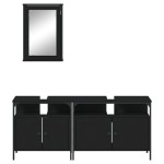 vidaXL Set mobilier de baie, 3 piese, negru, lemn compozit vidaXL Set mobilier de baie, 3 piese, negru, lemn compozit