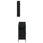 vidaXL Set mobilier de baie, 3 piese, negru, lemn compozit vidaXL Set mobilier de baie, 3 piese, negru, lemn compozit