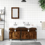 vidaXL Set mobilier de baie, 3 piese, stejar fumuriu, lemn prelucrat