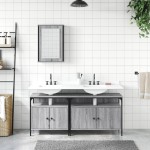 vidaXL Set mobilier de baie, 3 piese, gri sonoma, lemn prelucrat vidaXL Set mobilier de baie, 3 piese, gri sonoma, lemn prelucrat