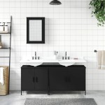 vidaXL Set mobilier de baie, 3 piese, negru, lemn compozit vidaXL Set mobilier de baie, 3 piese, negru, lemn compozit