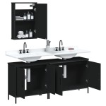 vidaXL Set mobilier de baie, 3 piese, negru, lemn compozit vidaXL Set mobilier de baie, 3 piese, negru, lemn compozit
