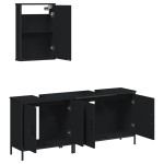 vidaXL Set mobilier de baie, 3 piese, negru, lemn compozit vidaXL Set mobilier de baie, 3 piese, negru, lemn compozit