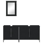 vidaXL Set mobilier de baie, 3 piese, negru, lemn compozit vidaXL Set mobilier de baie, 3 piese, negru, lemn compozit