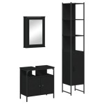 vidaXL Set mobilier de baie, 3 piese, negru, lemn compozit vidaXL Set mobilier de baie, 3 piese, negru, lemn compozit