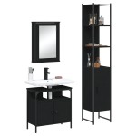 vidaXL Set mobilier de baie, 3 piese, negru, lemn compozit vidaXL Set mobilier de baie, 3 piese, negru, lemn compozit