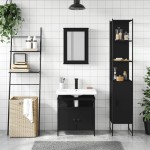 vidaXL Set mobilier de baie, 3 piese, negru, lemn compozit vidaXL Set mobilier de baie, 3 piese, negru, lemn compozit