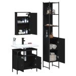 vidaXL Set mobilier de baie, 3 piese, negru, lemn compozit vidaXL Set mobilier de baie, 3 piese, negru, lemn compozit