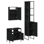 vidaXL Set mobilier de baie, 3 piese, negru, lemn compozit vidaXL Set mobilier de baie, 3 piese, negru, lemn compozit