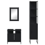 vidaXL Set mobilier de baie, 3 piese, negru, lemn compozit vidaXL Set mobilier de baie, 3 piese, negru, lemn compozit