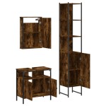 vidaXL Set mobilier de baie, 3 piese, stejar fumuriu, lemn prelucrat