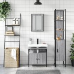 vidaXL Set mobilier de baie, 3 piese, gri sonoma, lemn prelucrat vidaXL Set mobilier de baie, 3 piese, gri sonoma, lemn prelucrat