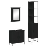 vidaXL Set mobilier de baie, 3 piese, negru, lemn compozit vidaXL Set mobilier de baie, 3 piese, negru, lemn compozit