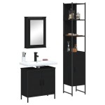 vidaXL Set mobilier de baie, 3 piese, negru, lemn compozit vidaXL Set mobilier de baie, 3 piese, negru, lemn compozit