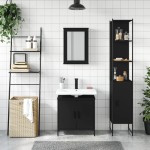 vidaXL Set mobilier de baie, 3 piese, negru, lemn compozit vidaXL Set mobilier de baie, 3 piese, negru, lemn compozit