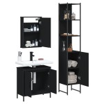 vidaXL Set mobilier de baie, 3 piese, negru, lemn compozit vidaXL Set mobilier de baie, 3 piese, negru, lemn compozit