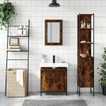 vidaXL Set mobilier de baie, 3 piese, stejar fumuriu, lemn prelucrat