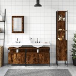 vidaXL Set mobilier de baie, 4 piese, stejar fumuriu, lemn prelucrat vidaXL Set mobilier de baie, 4 piese, stejar fumuriu, lemn prelucrat