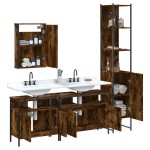 vidaXL Set mobilier de baie, 4 piese, stejar fumuriu, lemn prelucrat vidaXL Set mobilier de baie, 4 piese, stejar fumuriu, lemn prelucrat