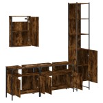 vidaXL Set mobilier de baie, 4 piese, stejar fumuriu, lemn prelucrat vidaXL Set mobilier de baie, 4 piese, stejar fumuriu, lemn prelucrat