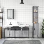 vidaXL Set mobilier de baie, 4 piese, gri sonoma, lemn prelucrat