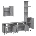vidaXL Set mobilier de baie, 4 piese, gri sonoma, lemn prelucrat