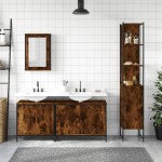 vidaXL Set mobilier de baie, 4 piese, stejar fumuriu, lemn prelucrat