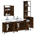 vidaXL Set mobilier de baie, 4 piese, stejar fumuriu, lemn prelucrat