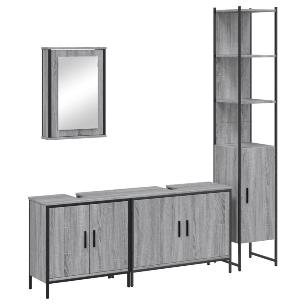 vidaXL Set mobilier de baie, 4 piese, gri sonoma, lemn prelucrat