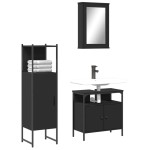 vidaXL Set mobilier de baie, 3 piese, negru, lemn compozit vidaXL Set mobilier de baie, 3 piese, negru, lemn compozit