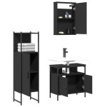 vidaXL Set mobilier de baie, 3 piese, negru, lemn compozit vidaXL Set mobilier de baie, 3 piese, negru, lemn compozit