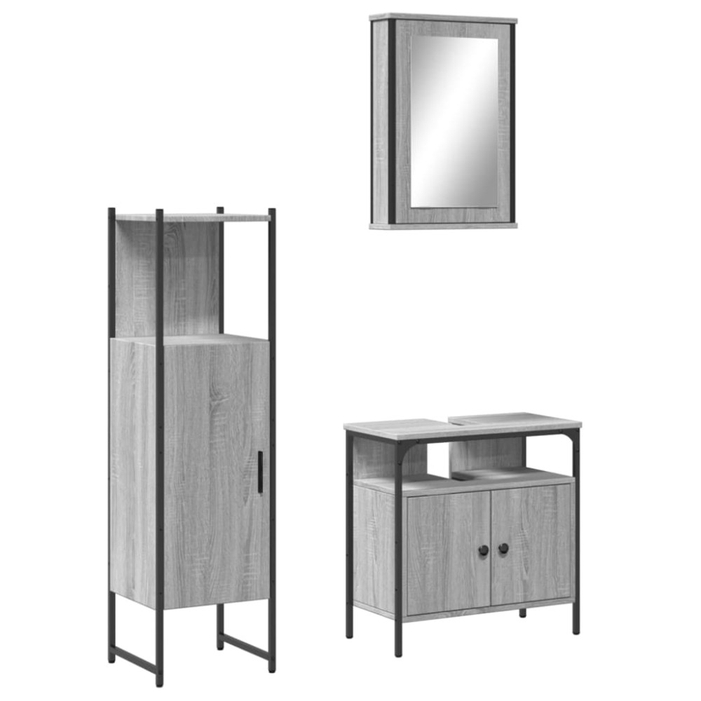 vidaXL Set mobilier de baie, 3 piese, gri sonoma, lemn prelucrat