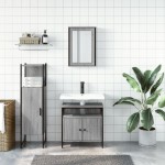 vidaXL Set mobilier de baie, 3 piese, gri sonoma, lemn prelucrat vidaXL Set mobilier de baie, 3 piese, gri sonoma, lemn prelucrat