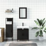 vidaXL Set mobilier de baie, 3 piese, negru, lemn compozit vidaXL Set mobilier de baie, 3 piese, negru, lemn compozit
