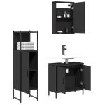 vidaXL Set mobilier de baie, 3 piese, negru, lemn compozit vidaXL Set mobilier de baie, 3 piese, negru, lemn compozit