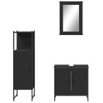 vidaXL Set mobilier de baie, 3 piese, negru, lemn compozit vidaXL Set mobilier de baie, 3 piese, negru, lemn compozit