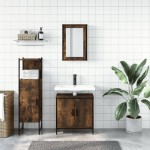 vidaXL Set mobilier de baie, 3 piese, stejar fumuriu, lemn prelucrat