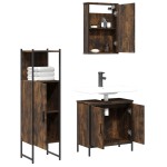 vidaXL Set mobilier de baie, 3 piese, stejar fumuriu, lemn prelucrat