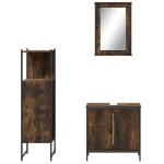 vidaXL Set mobilier de baie, 3 piese, stejar fumuriu, lemn prelucrat