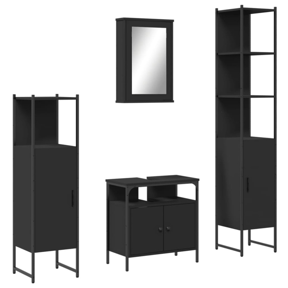 vidaXL Set mobilier de baie, 4 piese, negru, lemn prelucrat