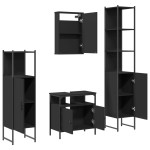 vidaXL Set mobilier de baie, 4 piese, negru, lemn prelucrat